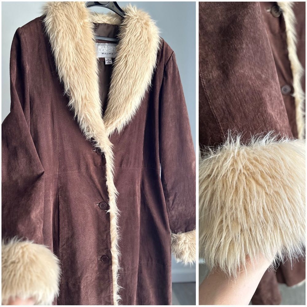 Y2K Wilson Maxima Suede Fur Coat XL - Picture 2 of 5